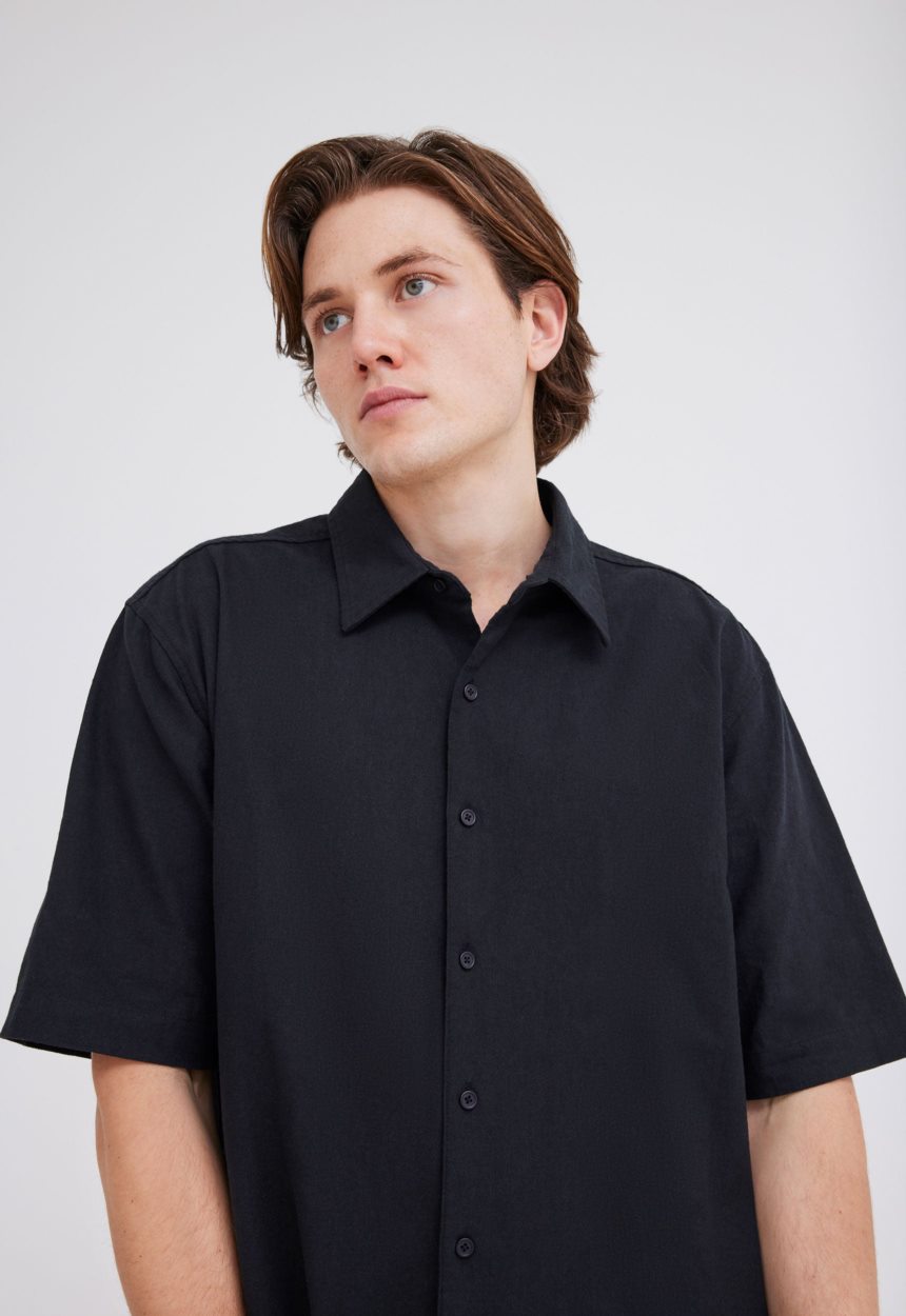 Jac + Jack Christopher Cotton Linen Shirt - Black